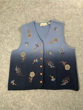 Vintage Marisa Christina Blue Gradient Floral V-Neck Button Vest